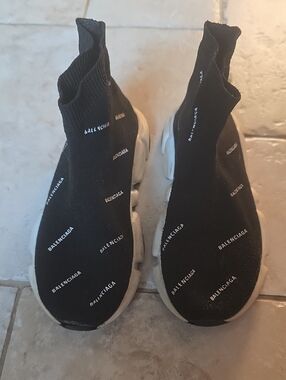 Balenciaga Kids Black and White Logo Sock Sneakers